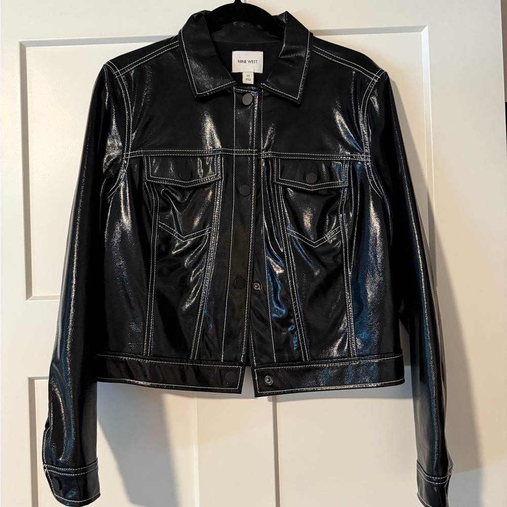 Nine West Shiny Black Leather Jacket